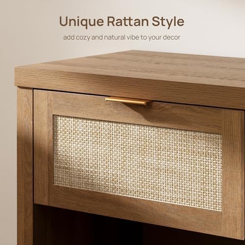 SICOTAS Night Stand Set 2 Rattan Nightstands with Drawer 19.7" Wide