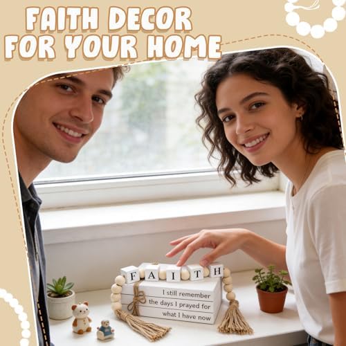 Farmhouse White Fake Decorative Books Wooden Box for Home Office Decor - Religion Christian Faith Aesthetic for Living Room, Console Table, Bookshelf, Tv Stand, Entryway