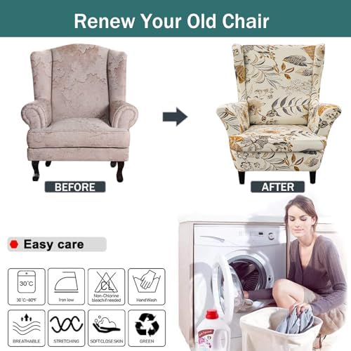 NILUOH Wingback Chair Covers 2-Piece, Armchair Slipcovers for Living Room