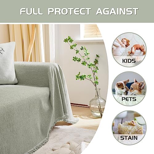 MEETSKY Sofa Covers for 3 Cushion Couch Sectional Couch Covers Washable Soft Chenille Blend Furniture Protector Sofa Throw Cover Decorative Modern Style for Living Room, 91" x 134", Sage Green