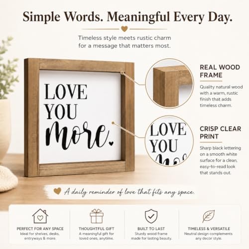 Love You More Sign, Wooden Farmhouse Shelf Decor for Home Bedroom