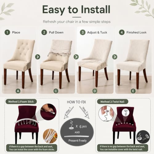 MIFXIN Wingback Side Chair Covers Dining Chair Slipcover Jacquard Stretch Sloping Armchair Protector Arm Chair Seat Cover for Dining Room Living Room Banquet Home Decor (Beige, 2 Pcs)