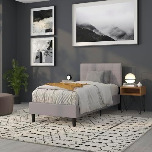 BizChair Quilted Tufted Twin Size Headboard in Light Gray Fabric