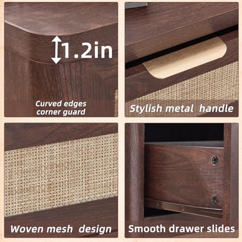 LEYAOYAO Rattan 23" Nightstands Set of 2 with Charger for Bedroom