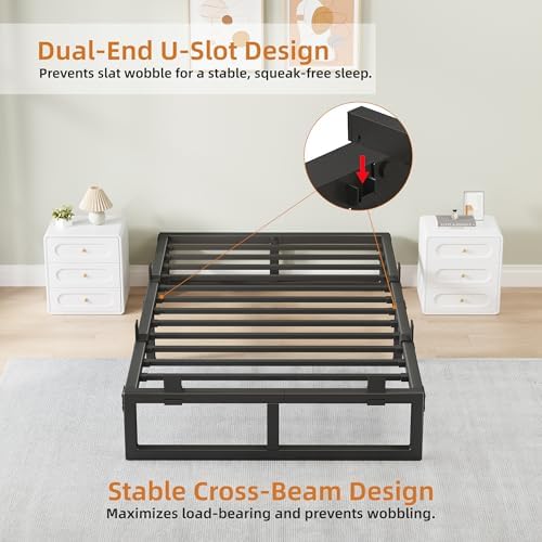 12 Inch Metal Twin Bed Frames with Stable Steel Support, Noise-Free