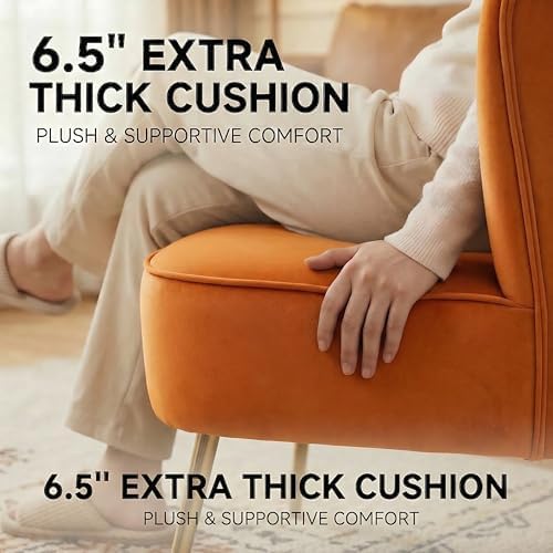 DUOMAY Modern Accent Chair Set of 2 Velvet Slipper Chair with Gold Legs Wingback Side Chair for Living Room Bedroom Entryway Small Corner Chair for Space Saving, Orange