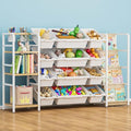 Toy Storage Organizer with 4-Tier Bookshelf, 57" Extra Wide Kids Toy Storage Shelf with 12 Bins, Large Metal Kids Bookcase for Playroom Organization and Nursery Room Decor, White