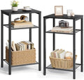 Hoctieon 2-Set 3 Tier End Table, Telephone Table Set of 2, Tall Side Table with Storage Set of 2, Small Nightstand for Small Spaces, Metal Frame, for Living Room, Bedroom, Sofa Couch, Black