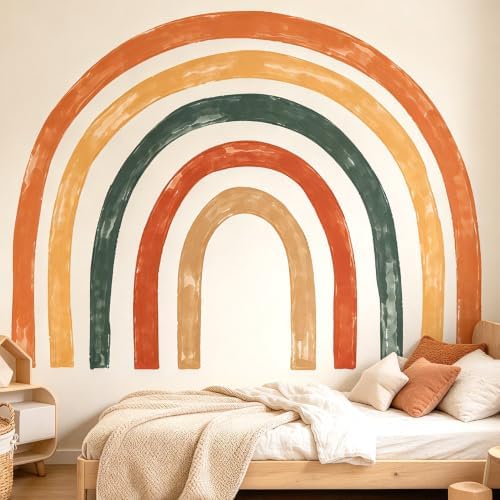 Large Boho Rainbow Wall Decals, Colorful Peel and Stick Fabric Nursery Wall Decor, Removable Home Room Wall Decor Murals Stickers for Kids Girls Toddler Bedroom Living Room Playroom