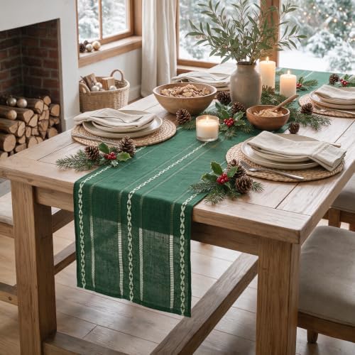 Artoid Mode Green Rustic Cotton Linen Table Runner 13x36 Inch