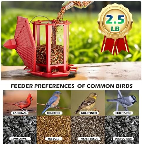 Birdream Bird Feeders for Outdoor Hanging, Fun Installation Pagoda Design Wild Birdfeeder, Attracting Wild Birds Sparrows Finch Cardinal Goldfinch Chickadee - Red