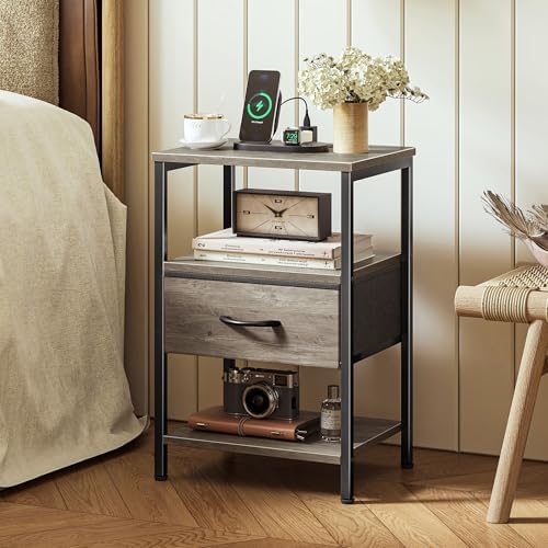 SUPERJARE Nightstand with Charging Station, USB-C Port, Bedside Table
