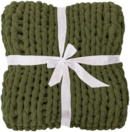 Bigacogo Chunky Knit Throw Blanket for Couch, 40x40 inches, Yellow Green