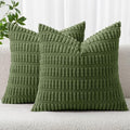 MIULEE Corduroy Decorative Throw Pillow Covers 18x18 Moss Green Pack of 2