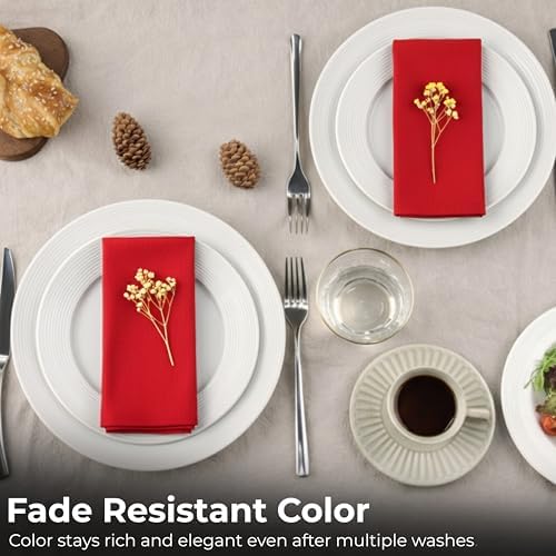 Ramanta Home Red Cotton Dinner Napkins Set of 12, 18x18 Inch