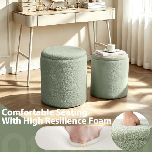 Royal Windsor Round Ottoman with Storage Set of 2, Storage Vanity Stool
