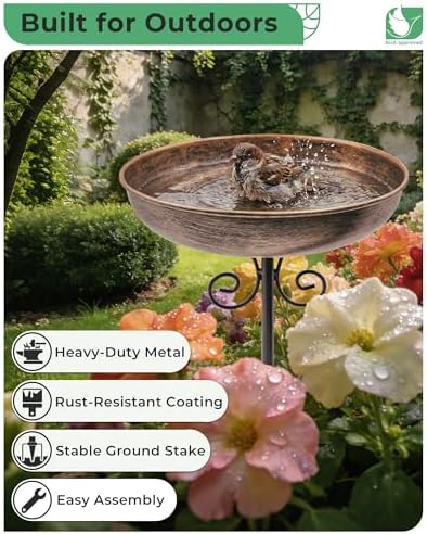 10" Small Metal Bird Bath with Stake, Outdoor Birdbath for Garden