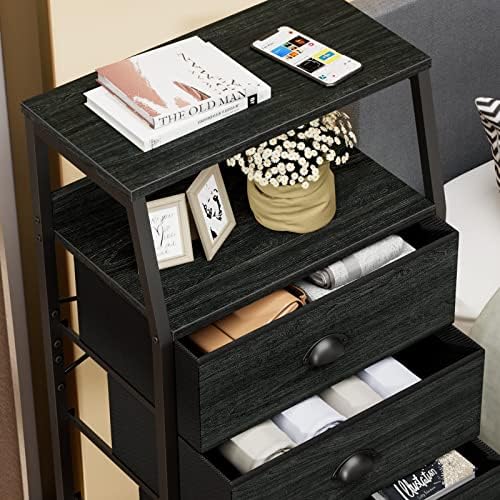 Furnulem Black Dresser for Bedroom, Fabric Dorm Tall Nightstand