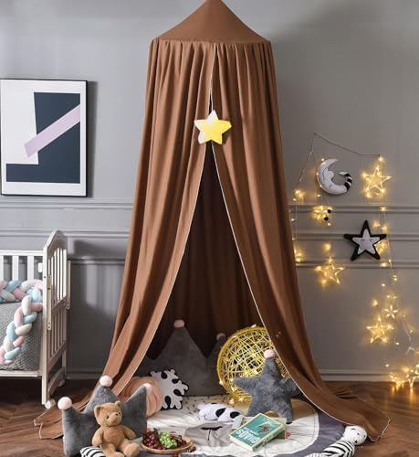 Bed Canopy, Round Dome Mosquito Net Indoor Outdoor Castle Hanging House Decoration Reading Nook Playing Home Decoration(Coffee)