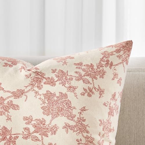 2 Pack French Floral Throw Pillow Covers 22x22in, Red/Cream