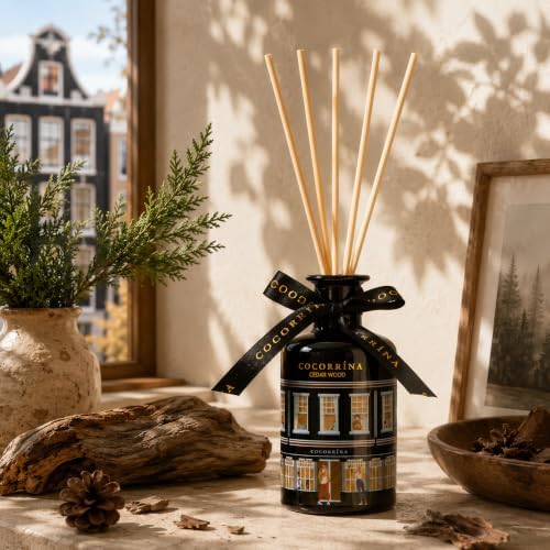 COCORRÍNA Reed Diffuser - Cedar Wood 6.76 fl oz Reed Diffuser with 8 Sticks Home Fragrance Bathroom Decor (Festive House Collection)