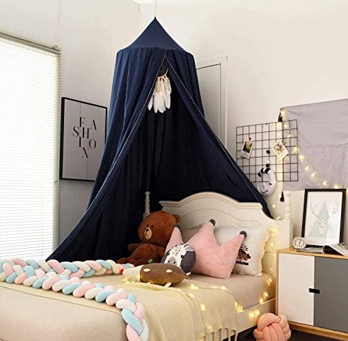 Bed Canopy, Round Dome Mosquito Net Indoor Outdoor Castle Hanging House Decoration Reading Nook Playing Home Decoration(Dark Blue)