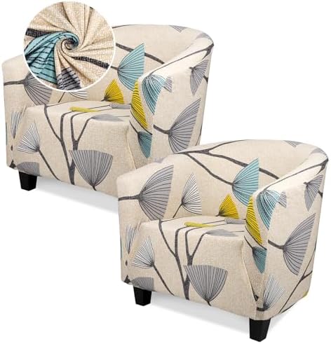 Barrel Chair Slipcovers, 1-Piece Beige/Grey Club Chair Covers Slipcover 2 Pack, Removable Couch Furniture Protector Round Soft Armchair Sofa Cover for Bar Living Room Bedroom Hotel Counter
