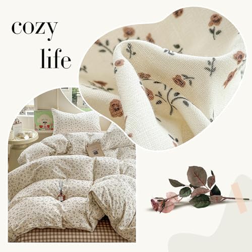 Girls Floral Duvet Cover Set Muslin Cotton Queen(90"x90"),Floret