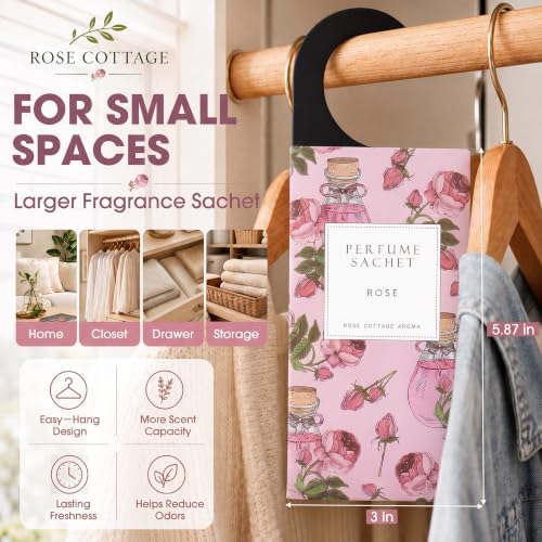 Large 12 Packs Rose Hanging Scented Sachets Long-Lasting Closet Deodorizer Air Freshener Fabric Refresher Odor Eliminator for Drawer Home Fragrance Gift Set