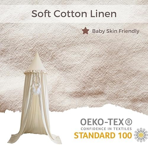 Wonder Space Kids Bed Canopy with Ruffles, Pastel Neutral Color for Boys & Girls, Frilled Cotton Tent Nursery Room Baby Crib Hanging Curtain Mosquito Netting Children Reading Nook Decoration (Ivory)