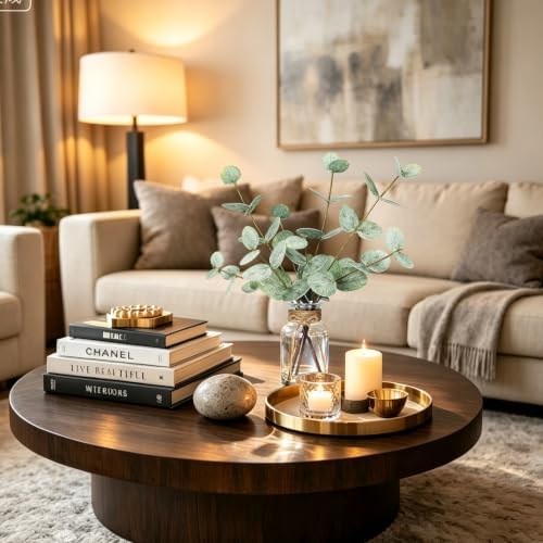 Coferset Artificial Eucalyptus Stems in Glass Vase with Faux Water, Green