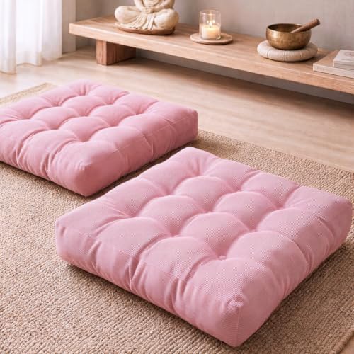 Floor Pillows Set of 2, Large Meditation Cushion for Adults, 22 Inch Square