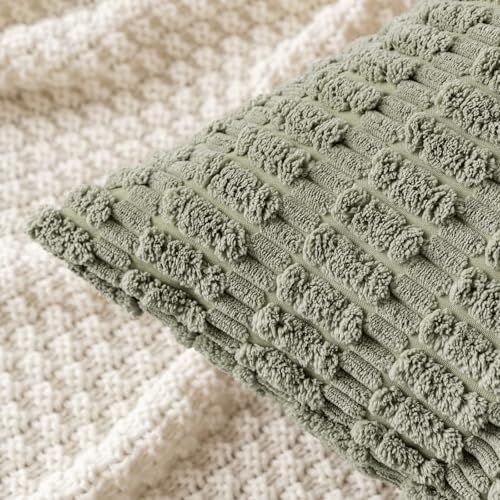 MIULEE Lumbar Corduroy Decorative Throw Pillow Covers 12x20 Light Olive