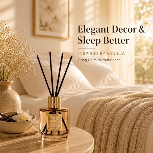 Airkeep Reed Diffuser Set with Refill & 8 Reed Sticks, 6.96 fl oz Vanilla Embrace Home Fragrance, Long Lasting Aromatherapy Diffuser for Bedroom, Bathroom & Living Room