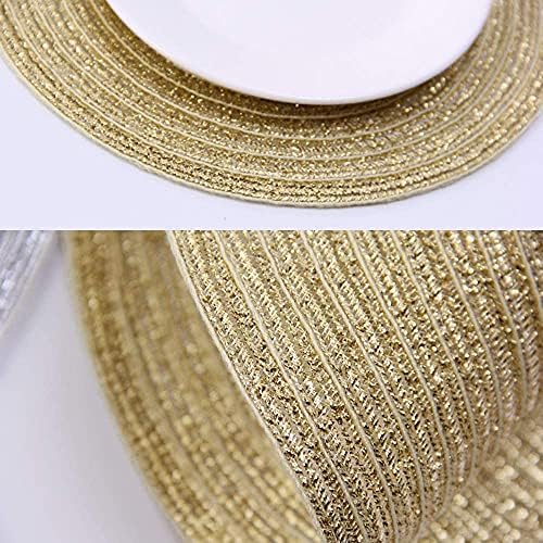 SHACOS Glitter Gold Round Braided Placemats Set of 8 Sparkle Washable 15 inch Round Table Mats Woven Place Mats for Christmas Party Dining Table (Gold, 8)