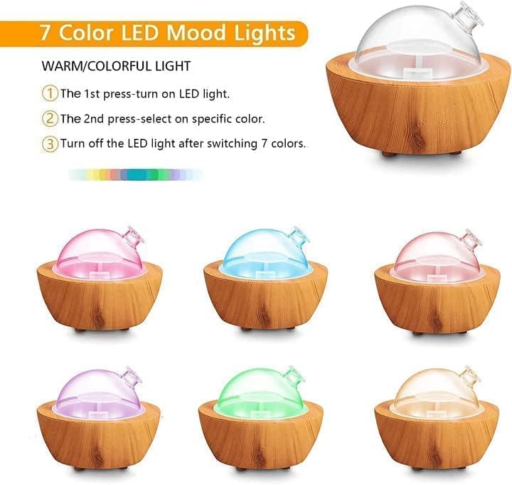 280ml Glass Essential Oil Diffuser Wood Grain Base Air Aroma Diffusers for Aromatherapy Cool Mist Humidifier with Safe Auto Shut-Off and 7 Color LED Night Lights for Home Office Room