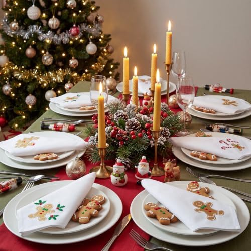 HunnmingRe 12 Pcs Gingerbread Christmas Cloth Napkins Set, 17x17 Inch