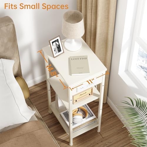 Asgolion Tall End Table with Charging Station, Narrow Tall Side Table