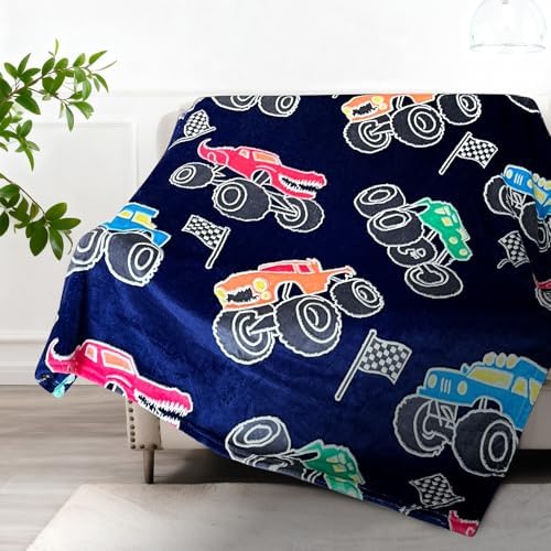 TEHALK Monster Truck Blanket for Boys/Girls/Kids/Toddler/Baby, Monster Truck Toys for Boys Age 3-12, Car Blanket for Birthday/Unique Gifts 40"x 60"