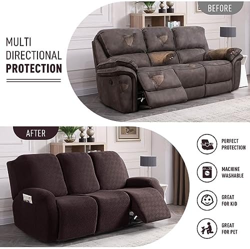 KinCam Recliner Sofa Covers, Stretch Reclining Cover, Dark Coffee