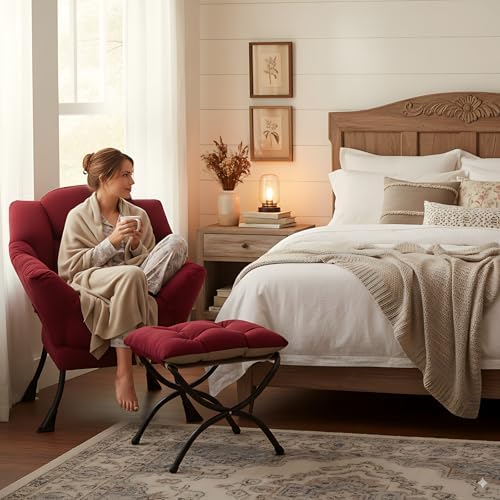 LITA Lazy Chair with Ottoman, Comfy Accent Reading Chair
