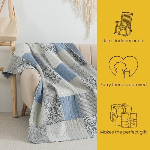 SLPR - Cotton Quilted Throw Blanket, 50" x 60" Blue Patchwork, Sweet Dreams