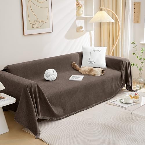 MEETSKY Oversized Couch Cover Sofa Covers Couch Covers for 3 Cushion Couch Sofa Pet Friendly, L Shaped Sectional Sofa Covers Washable Simply Put Sofa Throw Cover for Dogs, 91"x 150"，Dark Chocolate