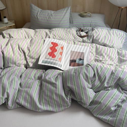 AOJIM Striped Duvet Cover Twin 100% Washed Cotton 3 Pieces Vintage Bedding