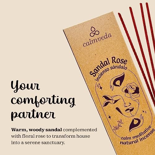 Natural Sandal Rose Incense Sticks - for Meditation, 40+Pack, Charcoal-Free