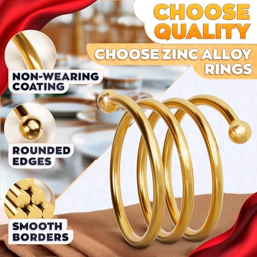 Gold Napkin Rings Set of 8, Elegant Spiral Holders for Table Decor