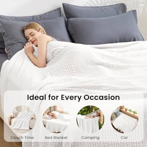 Love's cabin 100% Cotton Muslin Blanket Queen Size for Bed, White