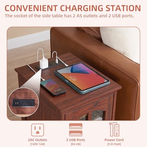 RWYHG Narrow Side Table, Farmhouse Nightstand with Charging Station