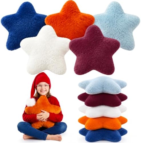 Soaoo 5 Pcs Star Fluffy Pillow Star Shape Pillow, Vintage Contrast