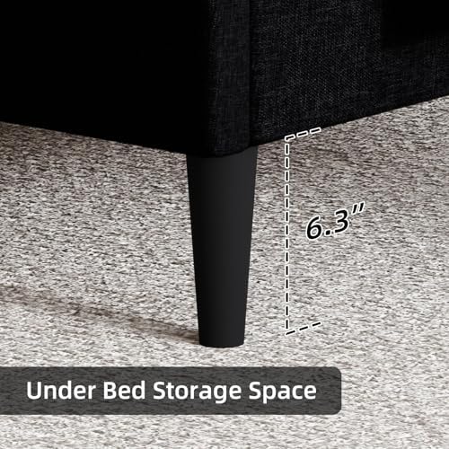 HOMBCK Full Size Bed Frame with Adjustable Headboard, Black